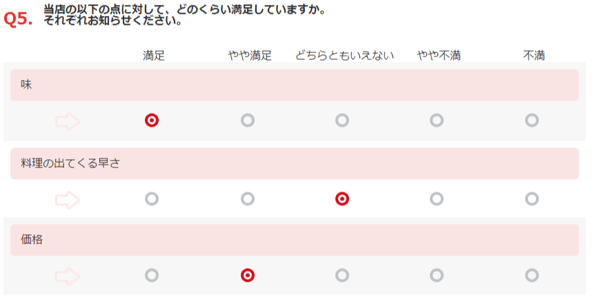 質問タイプ：マトリックス